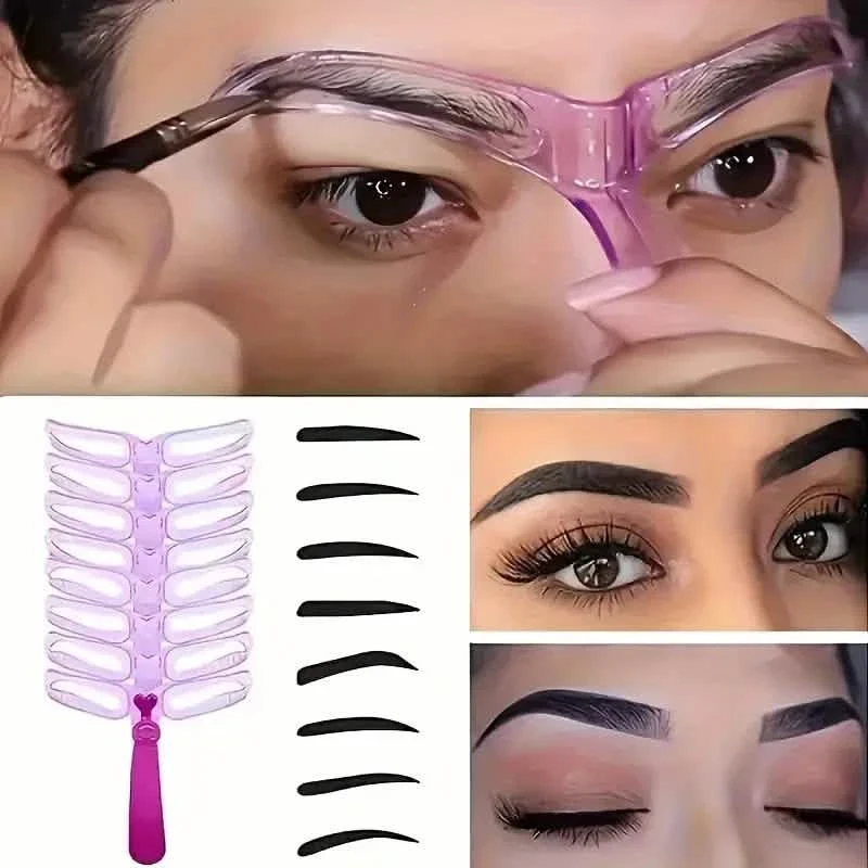 Image of 8-Piece: Eyebrow Shaping Stencils Kit - Makeup Tool for Perfect Brows