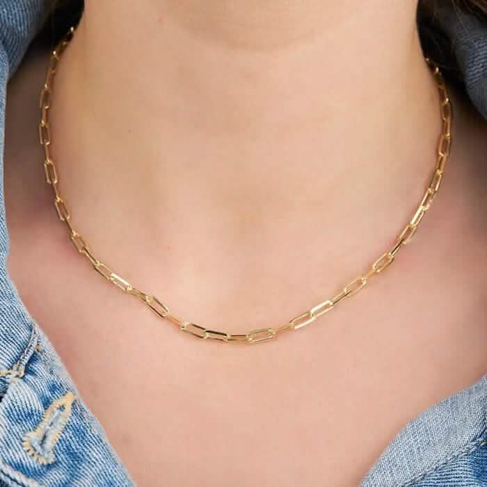Image of 18K Gold Paperclip Link Chain Necklace