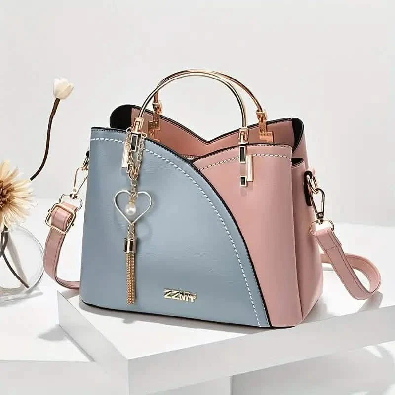 Image of Color Block Satchel Bag with Metal Tassel Decor and Crossbody Strap