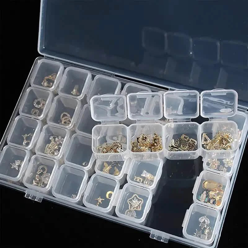 Image of Small 28 Grids Diamond Box Clear Plastic Jewelry Craft Storage Container
