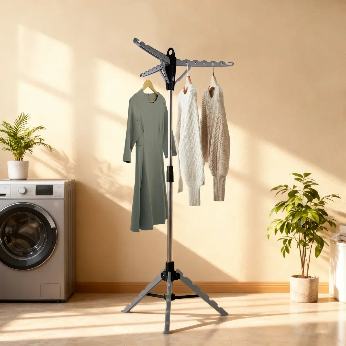 Image of Silver Foldable Tripod Garment Drying Rack