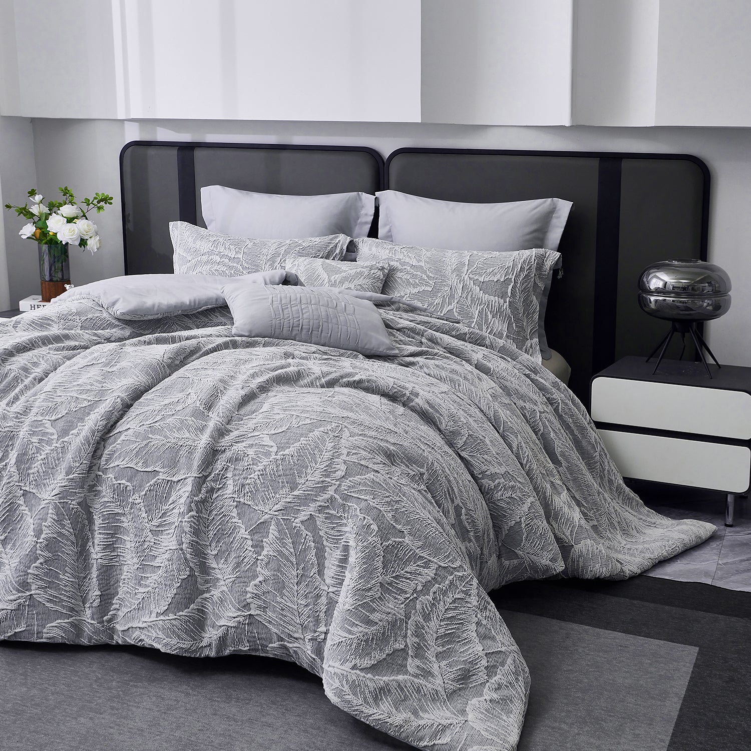 Image of 7-Piece Gray Chenille Jacquard Comforter Set