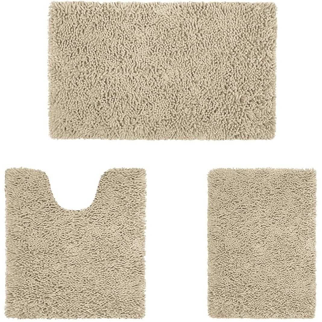 Image of 3-Piece Set: Bathroom Rugs Set Ultra Soft Non Slip and Absorbent Chenille