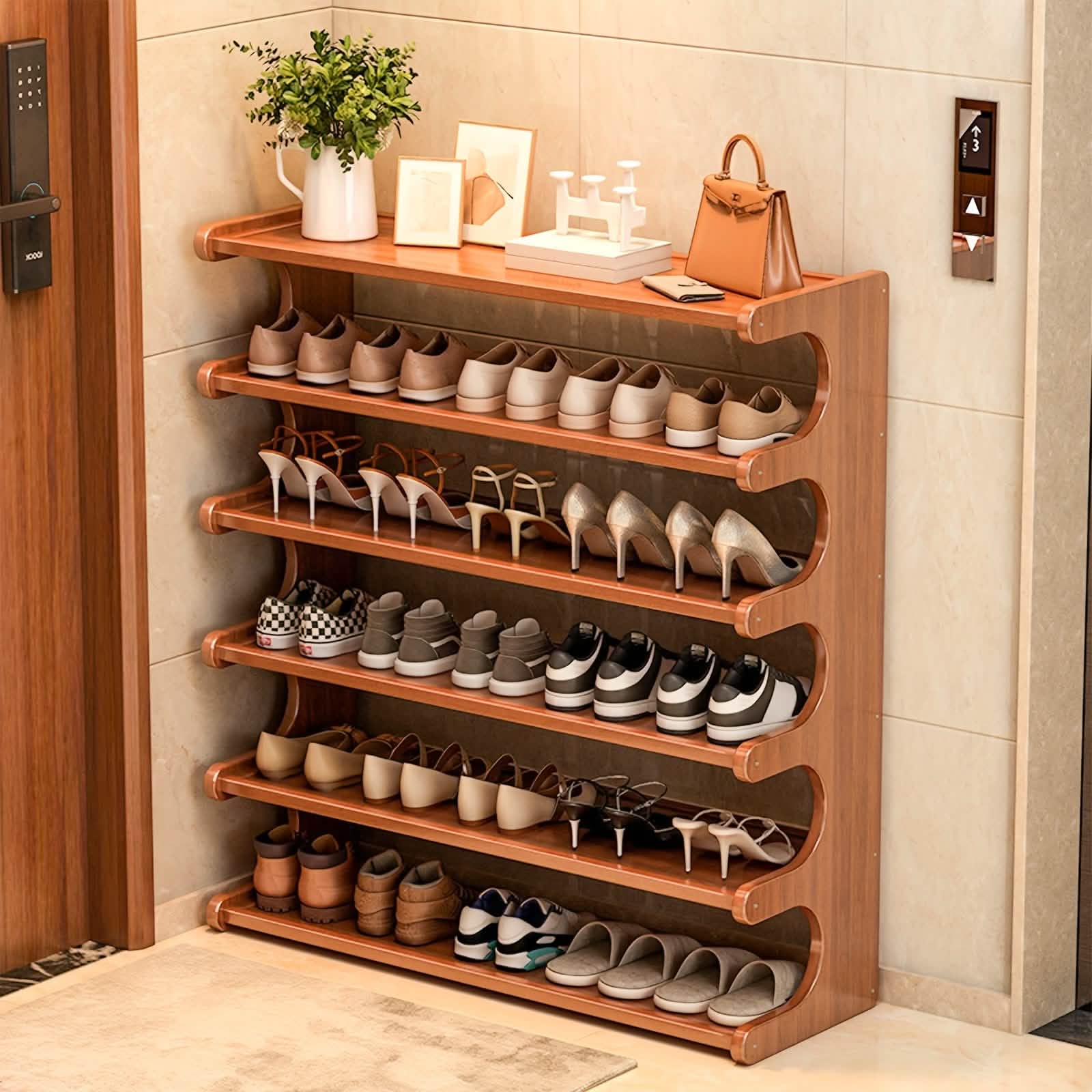 Image of Bamboo Shoe Rack Organizer – 5 or 6 Tier, Space-Saving Storage