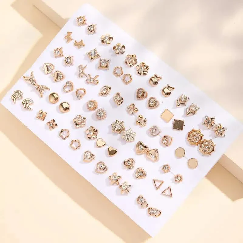 Image of 36-Pairs: Women's Fashion Earrings Set - Assorted Heart, Flower, Geometric & More