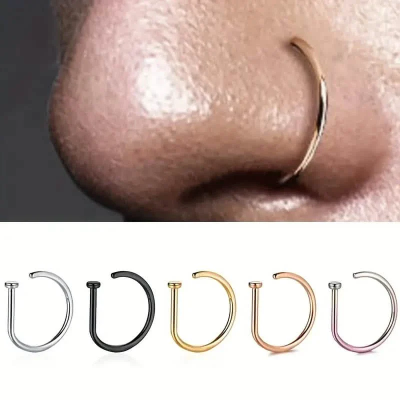 Image of Elegant Punk-Style Stainless Steel Nose Rings - Clip-On Non-Piercing Design