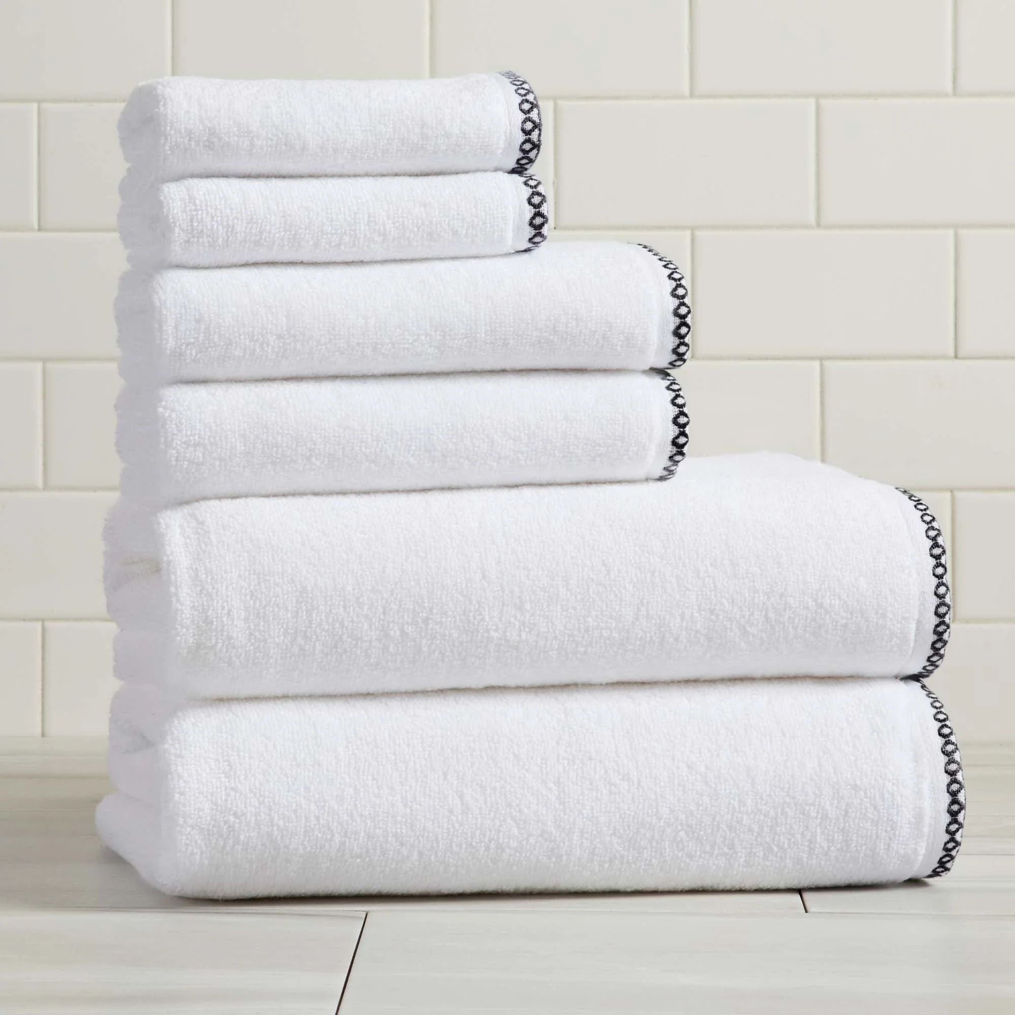 Image of Cotton Border-Stitched 6-Piece Towel Set - Valery Collection