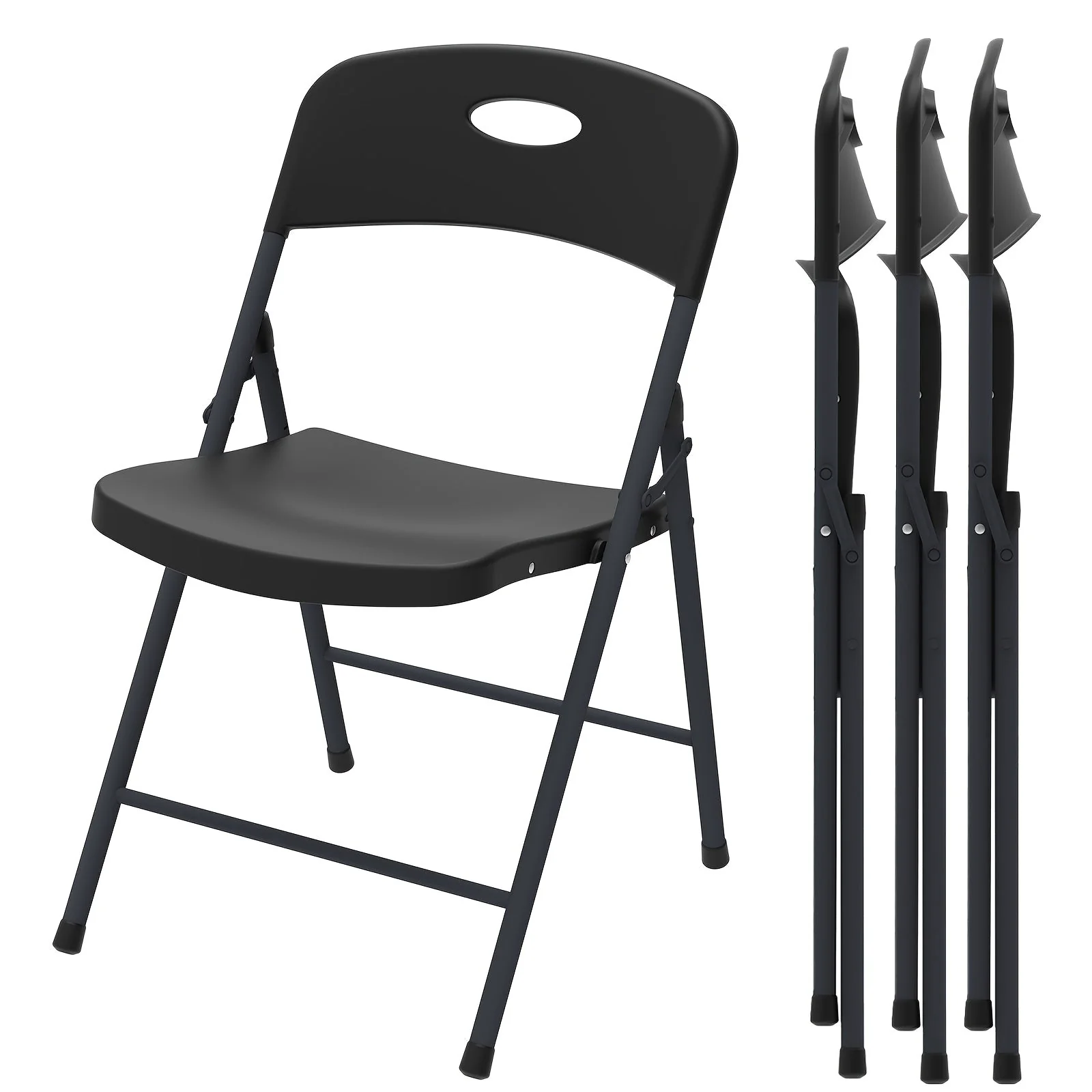 Image of 2/4/6 Pack White Plastic Folding Chairs Heavy Duty Metal Frame Indoor Outdoor