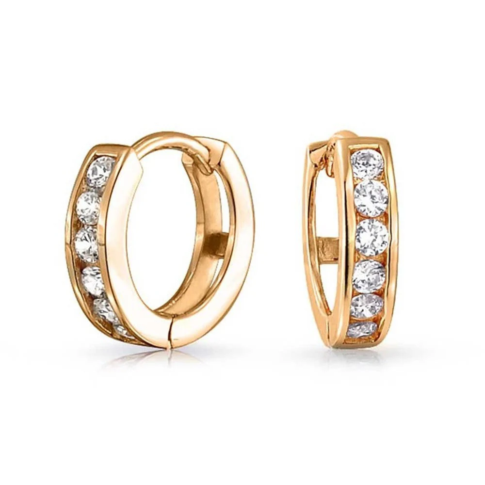 Image of 18kt Yellow Gold Tone & CZ Huggie Earring