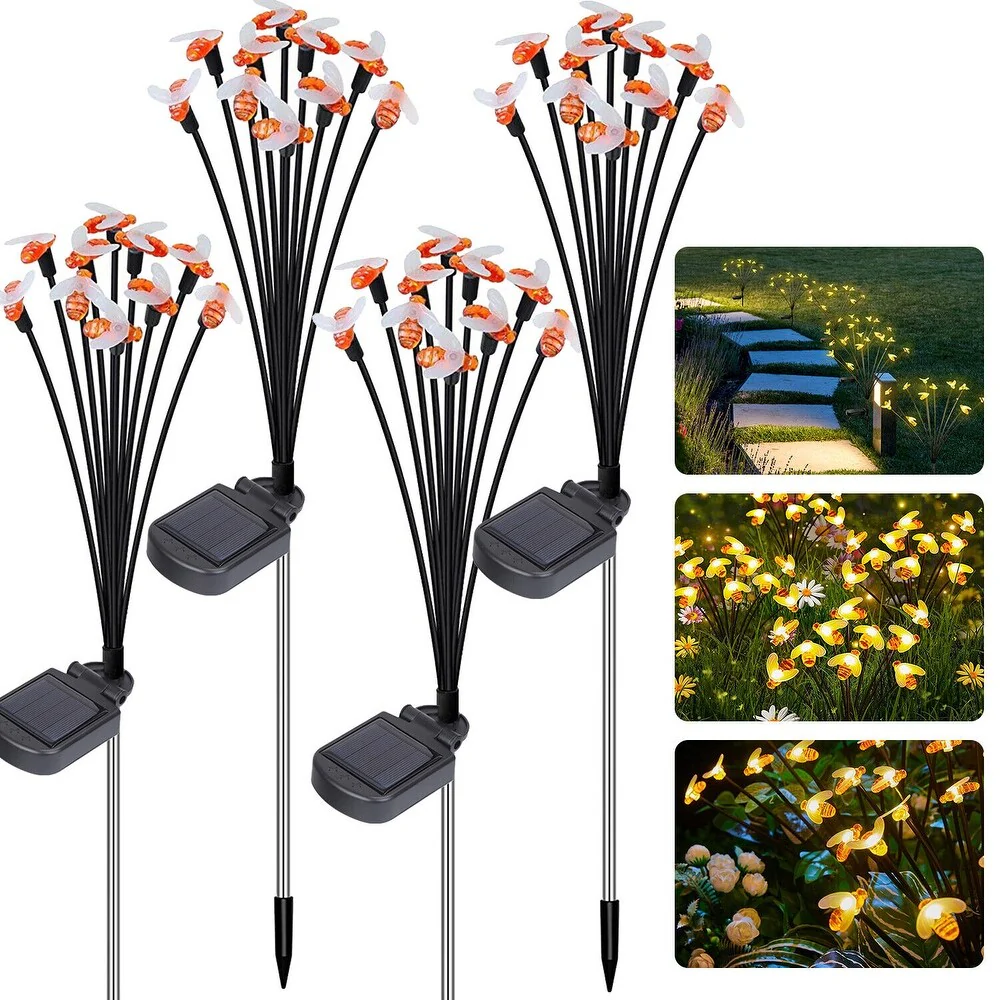 Image of 4-Pack Waterproof Solar Bee LED Stake Lights