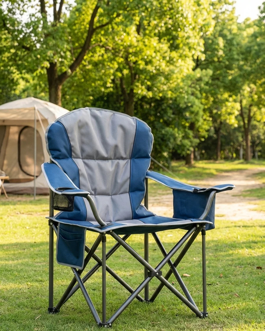 Image of 500 lbs Heavy Duty Folding Camping Chair with Cup Holder & Cooler Bag