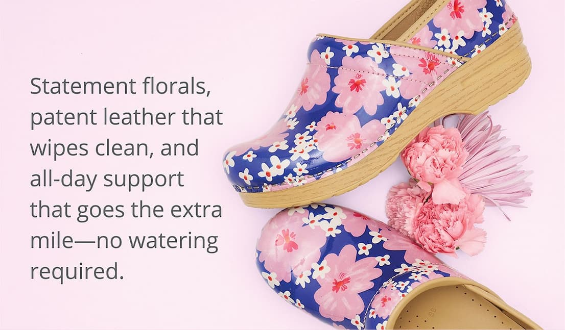 Statement florals, patent leather that wipes clean, and all-day support that goes the extra mile--no watering required.