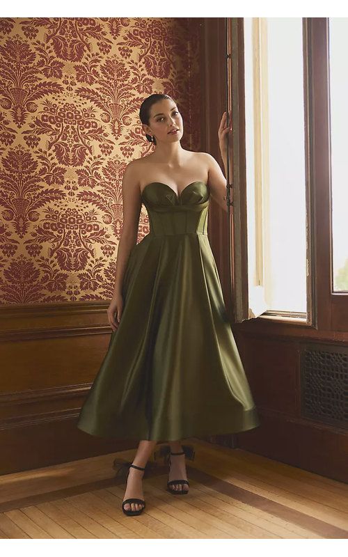 Corset Bodice Satin A-Line Midi Dress