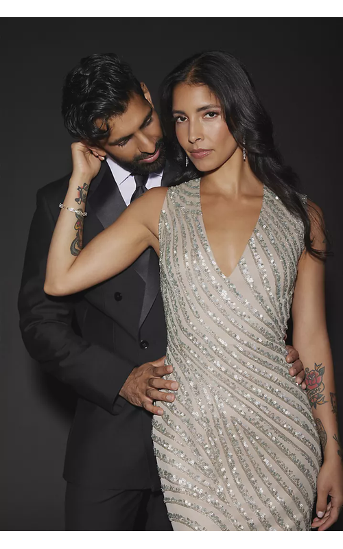Beaded Plunge Tank Sheath Dress