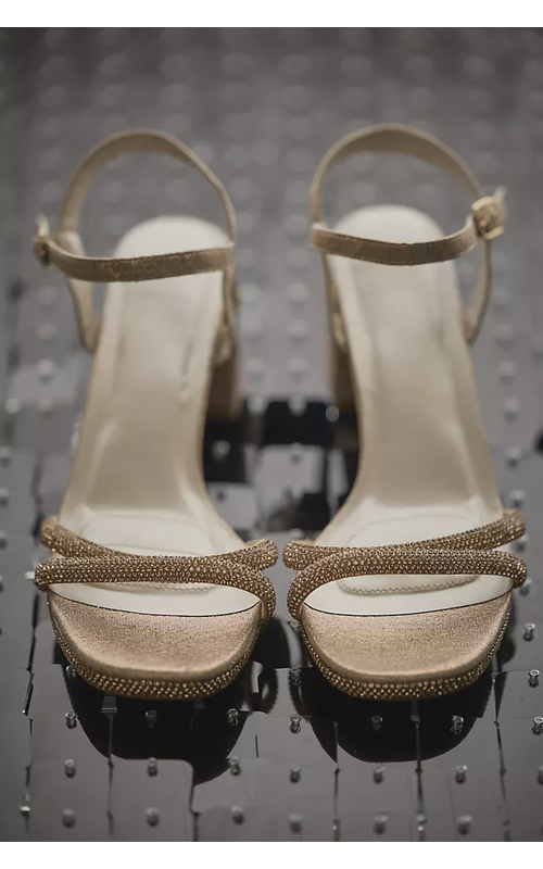 Allover Crystal Platform Block Heels