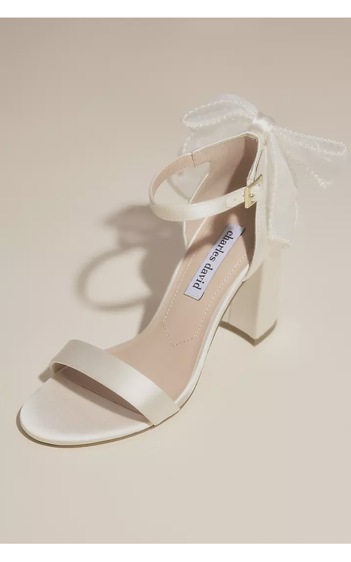 Tulle Pearl Bow Block Heels