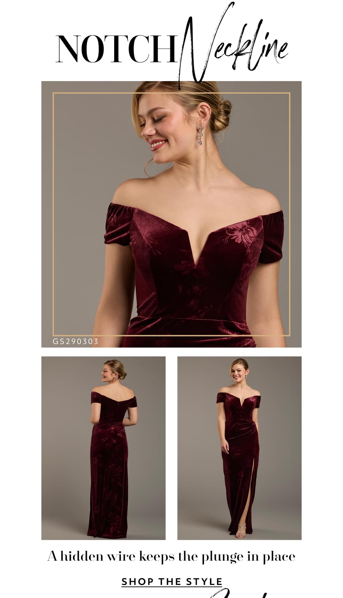 notch neckline - A hidden wire keeps the plunge in place - shop the style
