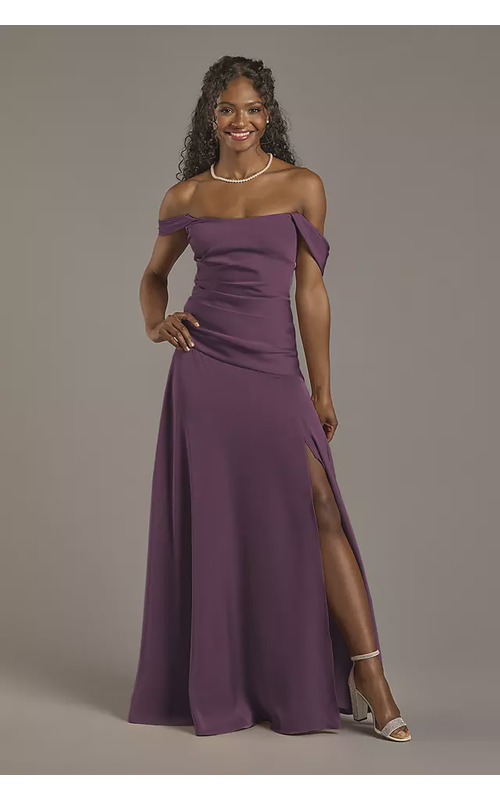 Matte Satin Off-the-Shoulder Drop Waist Dress