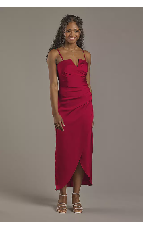 Matte Satin V-Notch Midi Dress