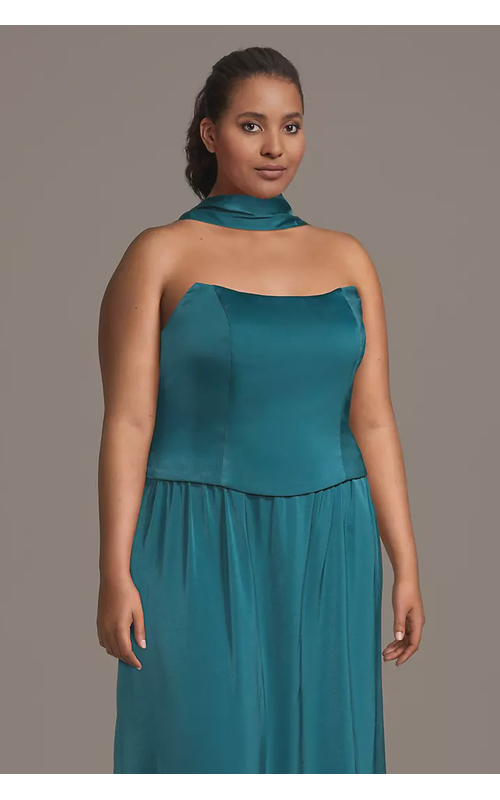 Faux Two-Piece Charmeuse Dress with Matching Scarf