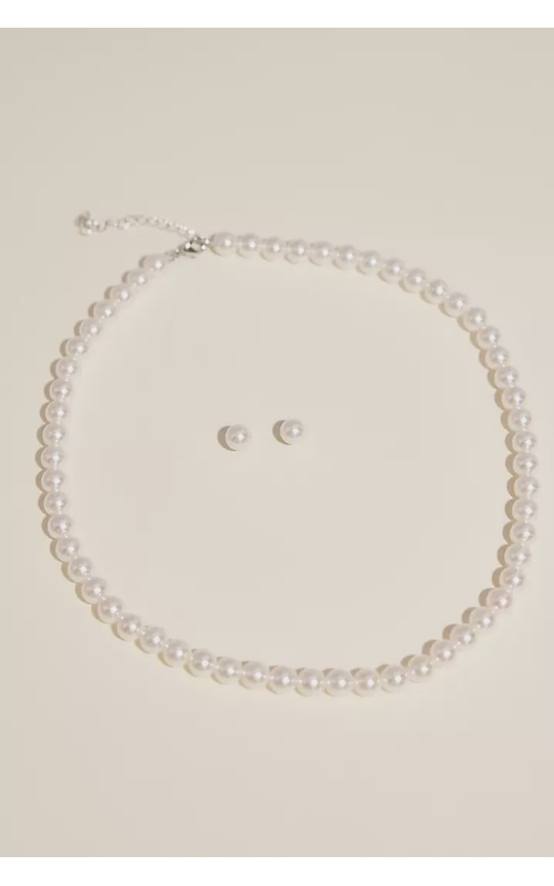 Simple Pearl Strand Necklace and Stud Earring Set