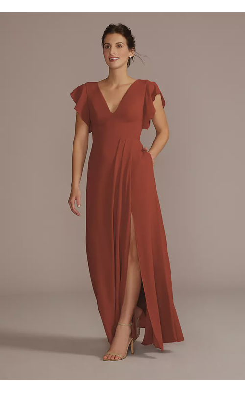 Flutter Sleeve Chiffon V-Neck Dress