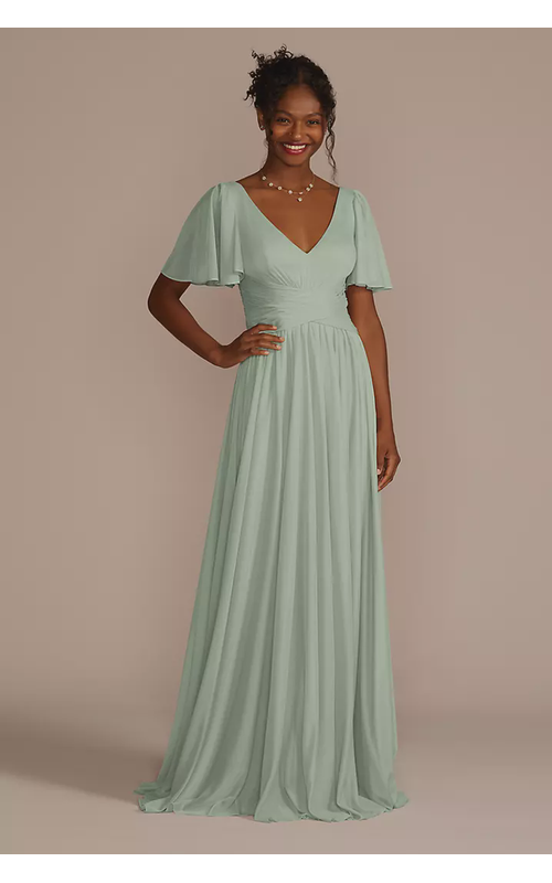Flutter Sleeve Crisscross Mesh Dress