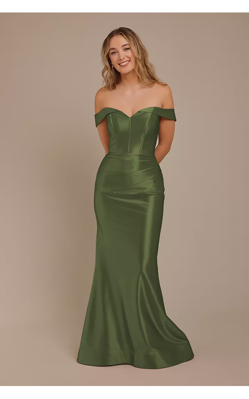 Sculpting Satin Off-the-Shoulder Dress