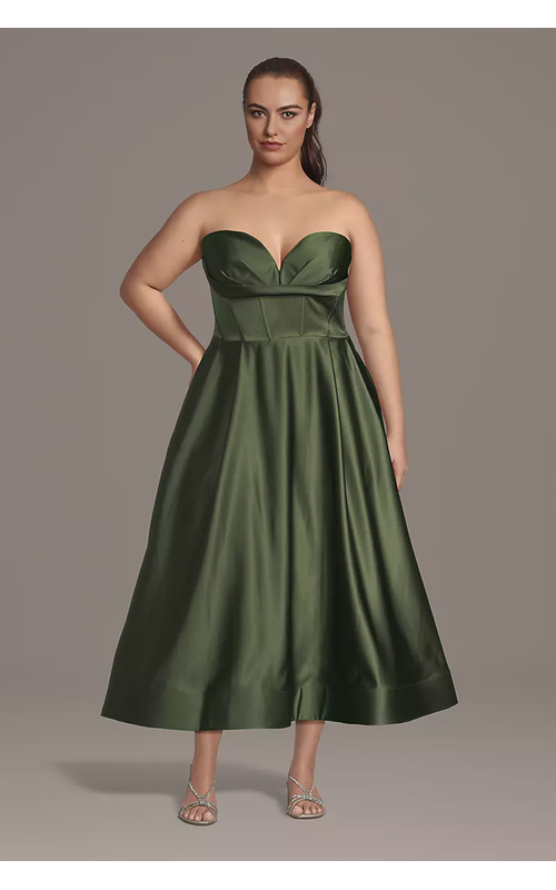 Corset Bodice Satin A-Line Midi Dress