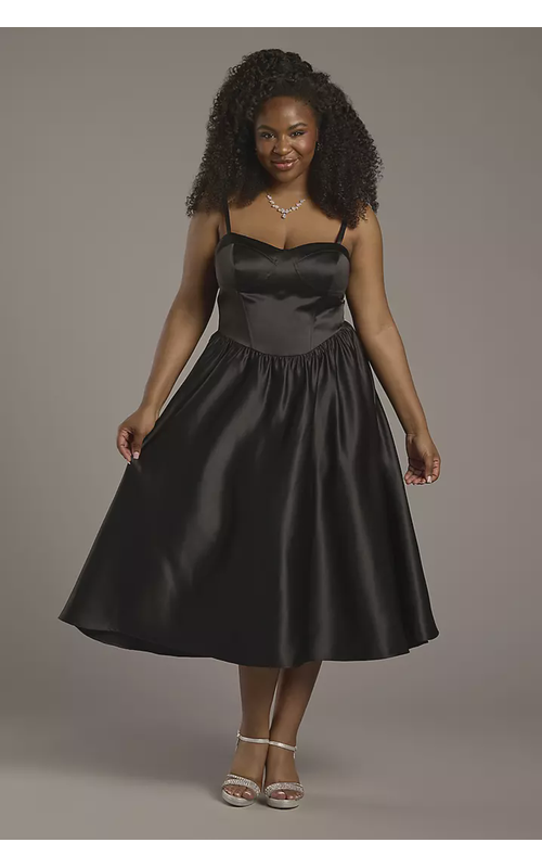 Corset Seam Full Skirt Satin A-Line Dress