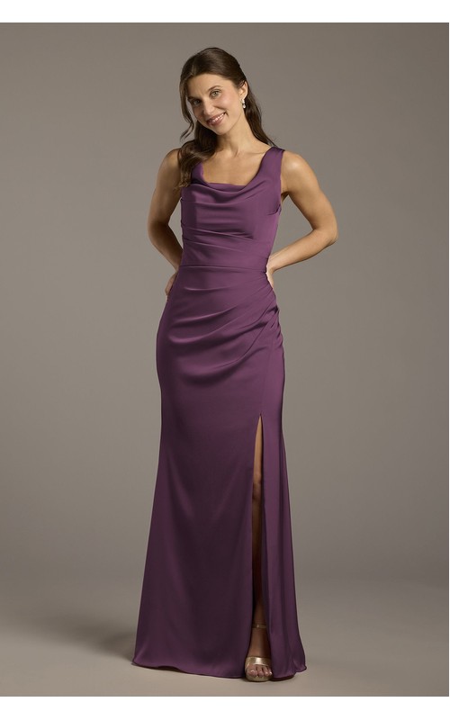 Matte Satin Cowl Neck Sheath Dress