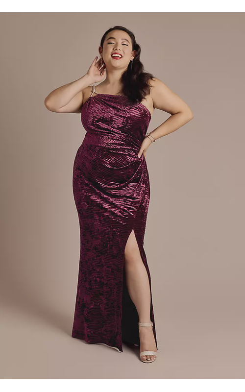Crystal One-Shoulder Crushed Velvet Sheath Dress