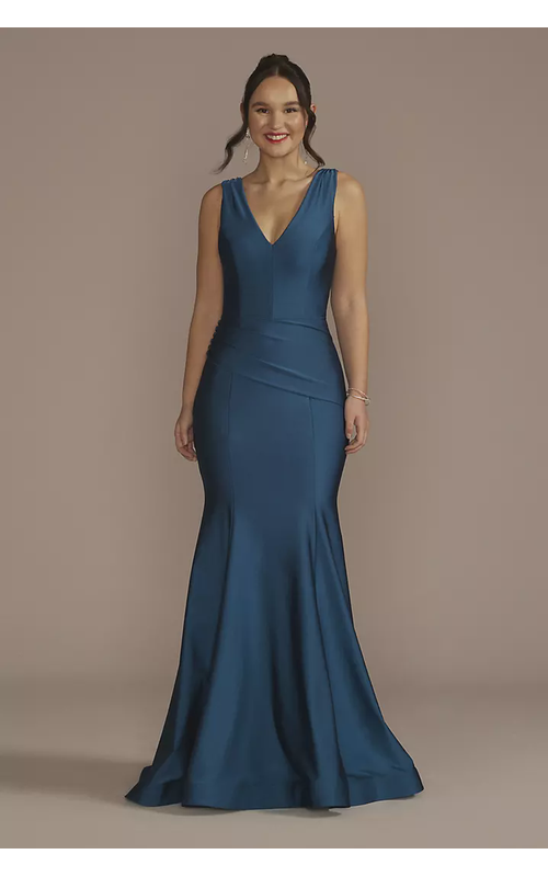 Draped Stretch Satin Plunging Mermaid Dress