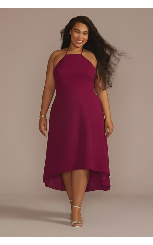 Halter Crepe High-Low Dress