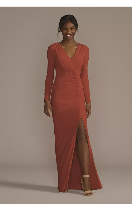 Long Sleeve Ruched Jersey Sheath Dress