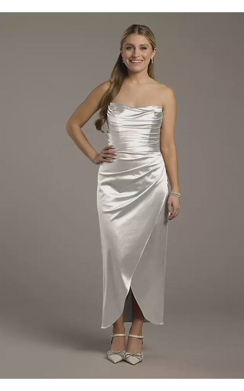 Sculpting Satin Sculpted Neckline Midi Dress