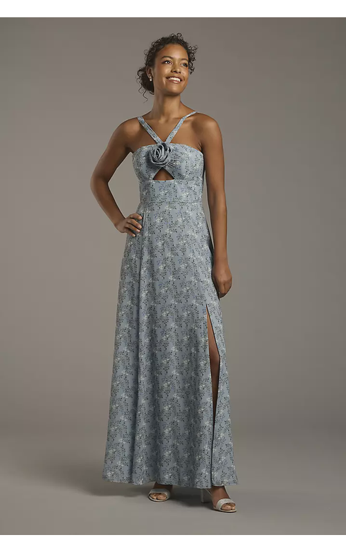 Chiffon Rosette A-Line Dress with Cutout