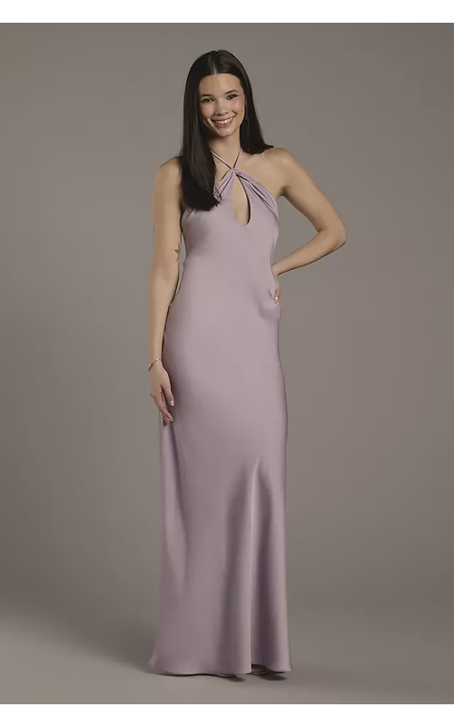 Charmeuse Teardrop Keyhole Halter Sheath Dress