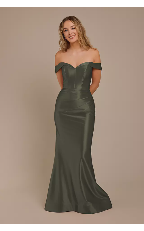 Sculpting Satin Off-the-Shoulder Dress