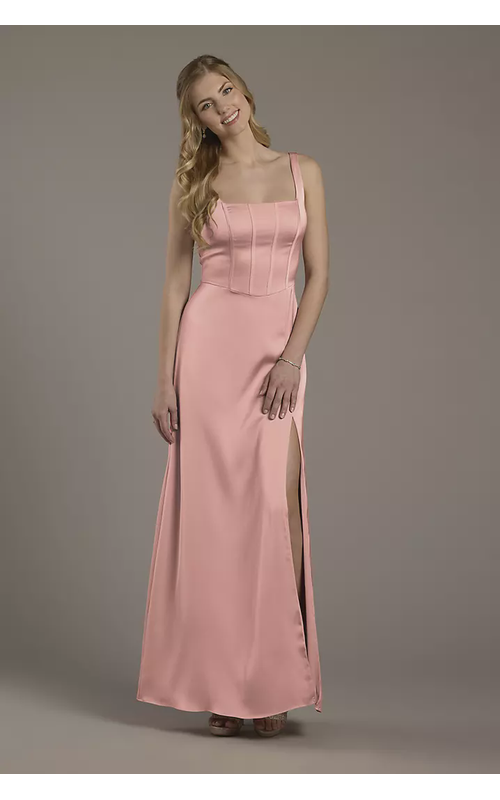 Matte Satin Corset Bodice Square Neck A-Line Dress