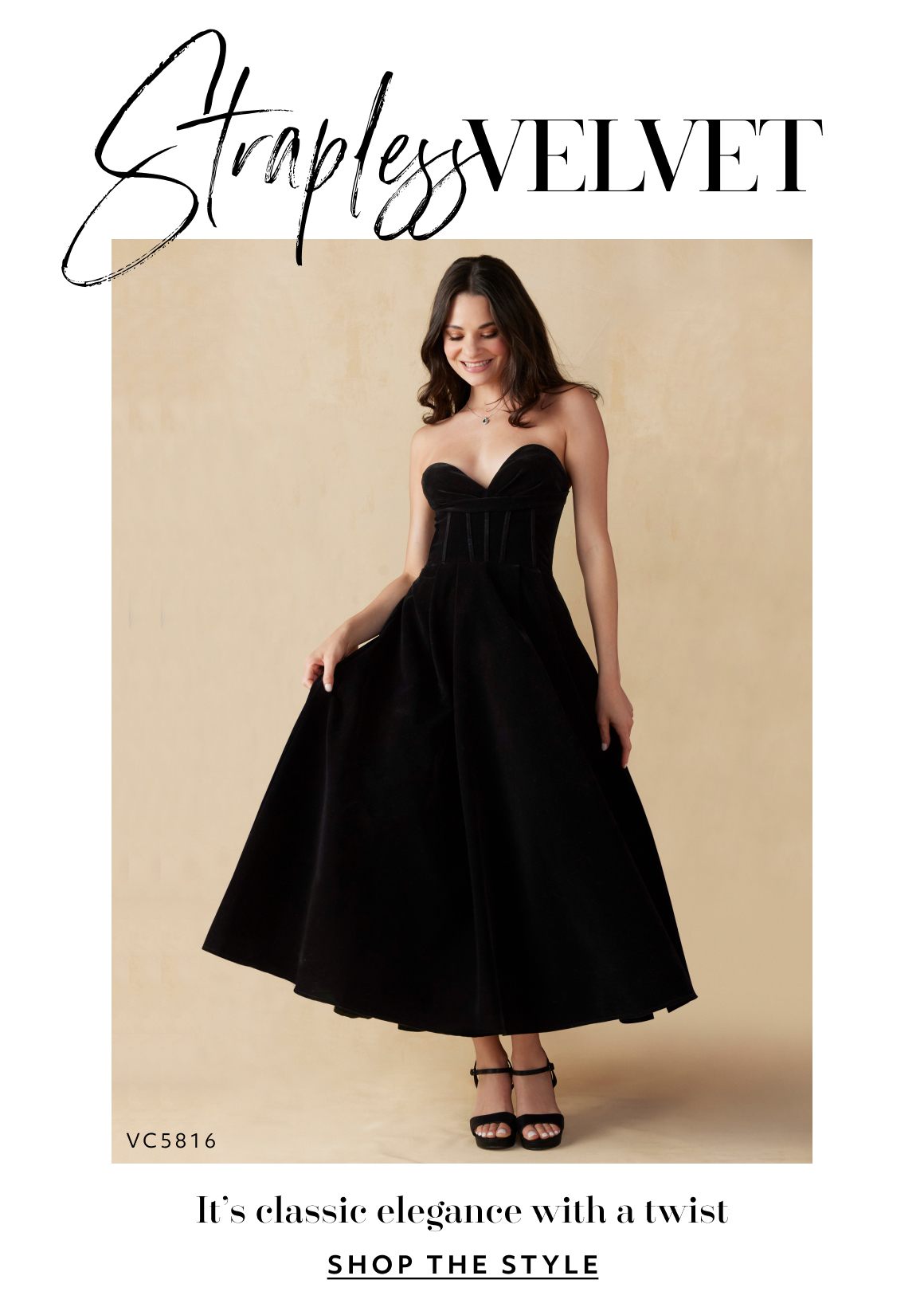 strapless velvet - it's classic elegance with a twist - shop the style