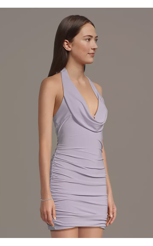 Jersey Cowl Neck Ruched Mini Dress