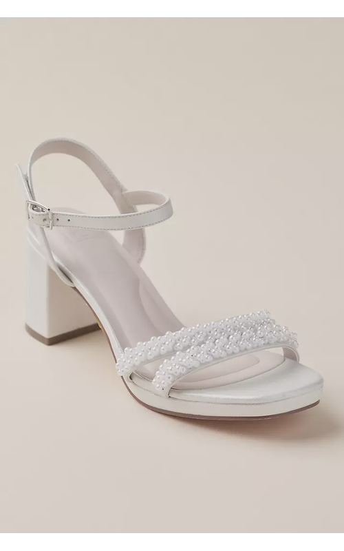 Pearl Embellished Soft Shimmer Block Heel Sandals
