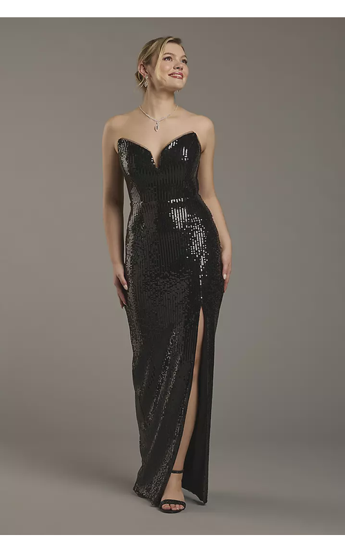 Strapless Sequin Notch Neckline Sheath Dress