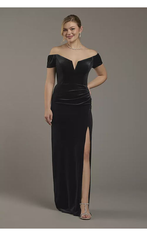 Velvet Off-the-Shoulder Notch Neck Sheath Dress