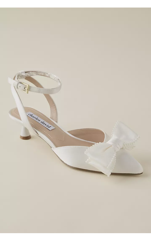 Satin Kitten Heel with Pearl Trimmed Bow