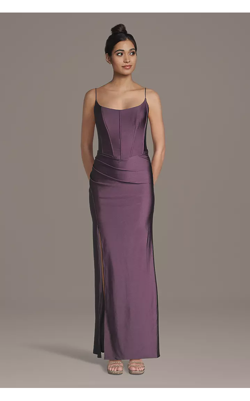Stretch Satin Basque Waist Corset Sheath Dress