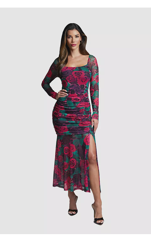 Mesh Open Back Midi Dress