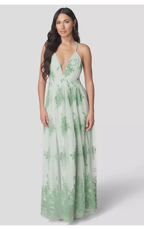 Plunge Neck Embroidered Maxi Dress