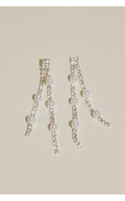 Rhinestone and Pearl Linear Dangle Earrings